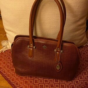 i Santi Woven-Texture Brown Satchel with Double Handles